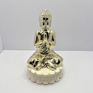 Gold Buddha Figurine Home Decor Zen Statue Champagne Soft Gold with Cream Stand
